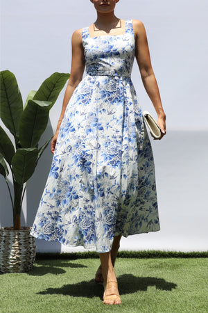 DD8294, PRINTED SQUARE NECK MIDI DRESS