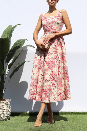 DD8294, PRINTED SQUARE NECK MIDI DRESS