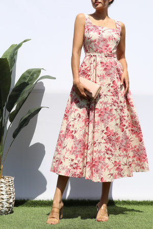 DD8294, PRINTED SQUARE NECK MIDI DRESS