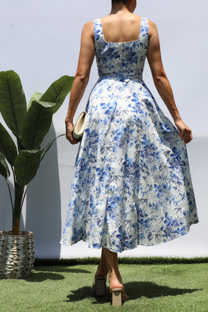 DD8294, PRINTED SQUARE NECK MIDI DRESS