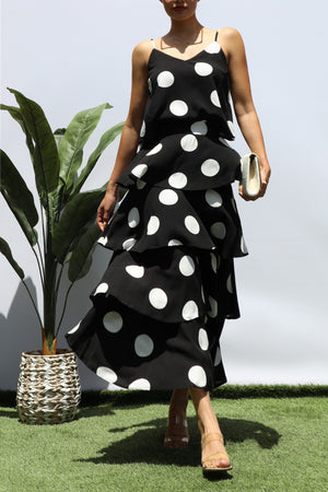 DD8362, POLKA DOT TANK TOP AND TIERED SKIRT SET