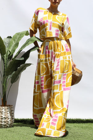 DD8288, PRINTED LOOSE FIT TOP AND FLARE-LEG PANTS SET