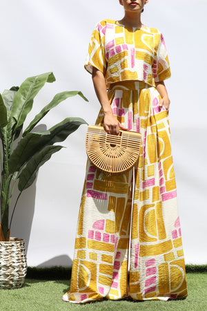 DD8288, PRINTED LOOSE FIT TOP AND FLARE-LEG PANTS SET