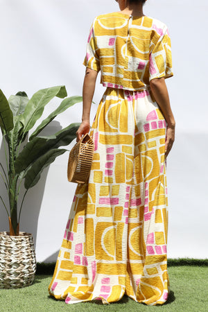 DD8288, PRINTED LOOSE FIT TOP AND FLARE-LEG PANTS SET