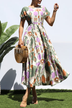DD8289, PRINTED LOOSE FIT MIDI DRESS