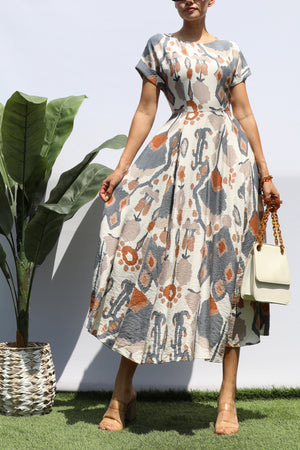 DD8289, PRINTED LOOSE FIT MIDI DRESS