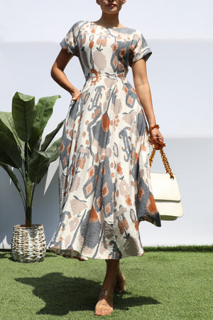 DD8289, PRINTED LOOSE FIT MIDI DRESS