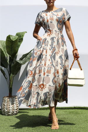 DD8289, PRINTED LOOSE FIT MIDI DRESS