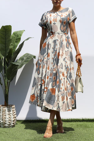DD8289, PRINTED LOOSE FIT MIDI DRESS