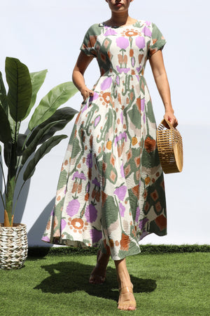 DD8289, PRINTED LOOSE FIT MIDI DRESS