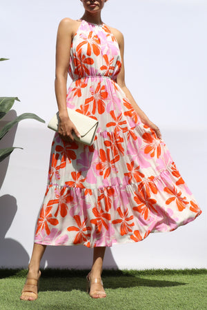 DD8286, FLORAL TIERED MIDI DRESS