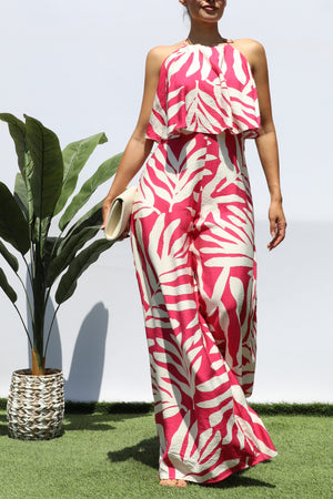 DD8278, PRINTED RUFFLE TOP JUMPSUIT