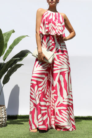 DD8278, PRINTED RUFFLE TOP JUMPSUIT