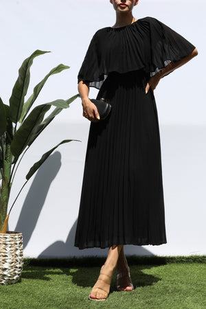 DD7533, PLEATED CAPE MIDI DRESS