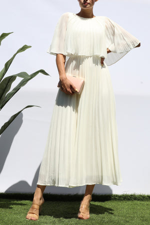 DD7533, PLEATED CAPE MIDI DRESS