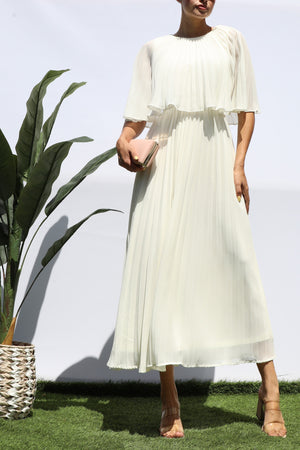 DD7533, PLEATED CAPE MIDI DRESS