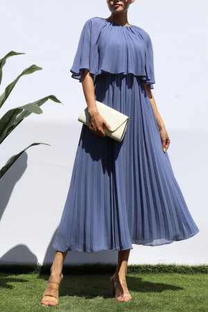 DD7533, PLEATED CAPE MIDI DRESS