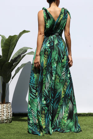 DD8284, LEAF DEEP V NECK MAXI DRESS