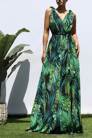 DD8284, LEAF DEEP V NECK MAXI DRESS
