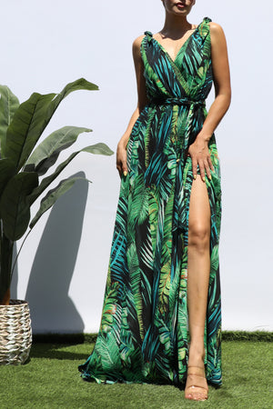 DD8284, LEAF DEEP V NECK MAXI DRESS