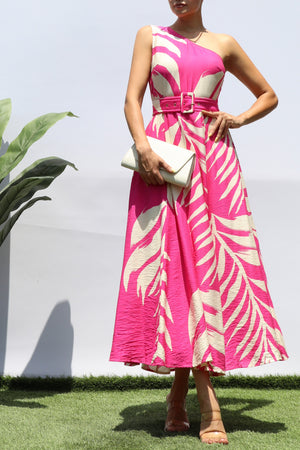 DD8264, LEAF ONE SHOULDER MIDI DRESS