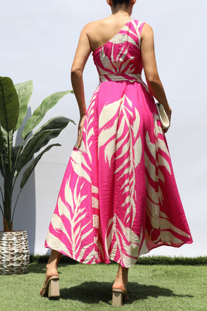 DD8264, LEAF ONE SHOULDER MIDI DRESS