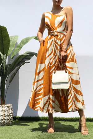 DD8264, LEAF ONE SHOULDER MIDI DRESS
