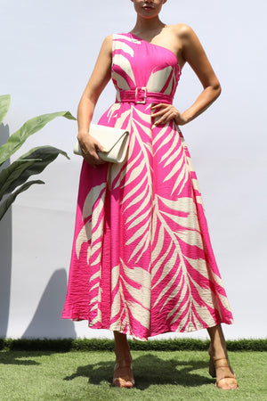 DD8264, LEAF ONE SHOULDER MIDI DRESS