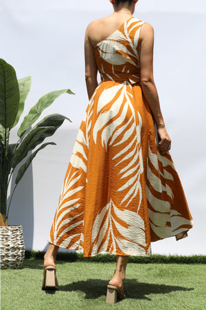 DD8264, LEAF ONE SHOULDER MIDI DRESS