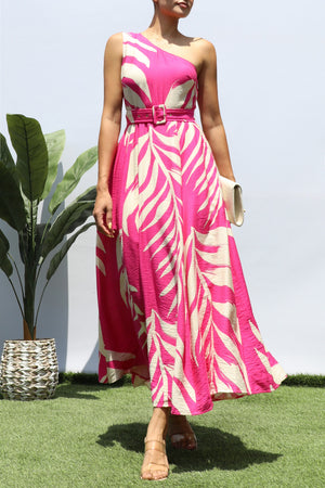DD8264, LEAF ONE SHOULDER MIDI DRESS