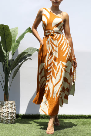 DD8264, LEAF ONE SHOULDER MIDI DRESS