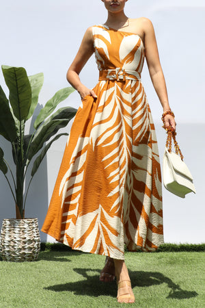 DD8264, LEAF ONE SHOULDER MIDI DRESS