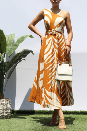 DD8264, LEAF ONE SHOULDER MIDI DRESS