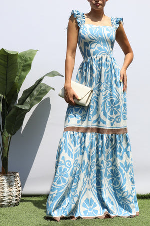 DD8330, SQUARE V NECK TIERED MAXI DRESS