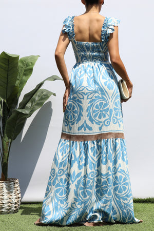 DD8330, SQUARE V NECK TIERED MAXI DRESS