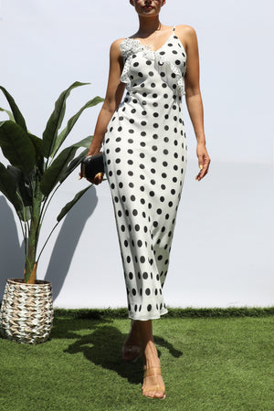 DD8222, POLKA DOT V NECK MIDI DRESSES