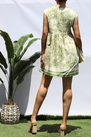 DD8266, PRINTED LOOSE FIT PINTUCK MINI DRESS