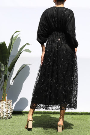 DD7481, SEQUIN LACE LOOSE FIT MIDI DRESS