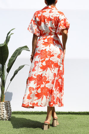 DD8359, FLORAL BUBBLE SLEEVES SHIRT DRESS