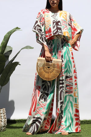 DD8405, PRINTED LOOSE FIT TOP AND FLARE-LEG PANTS SET