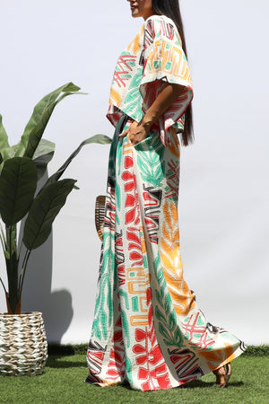 DD8405, PRINTED LOOSE FIT TOP AND FLARE-LEG PANTS SET