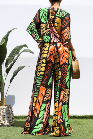 DD8405, PRINTED LOOSE FIT TOP AND FLARE-LEG PANTS SET