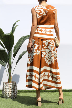 DD8410, PRINTED LOOSE FIT TOP AND FLARE-LEG PANTS SET