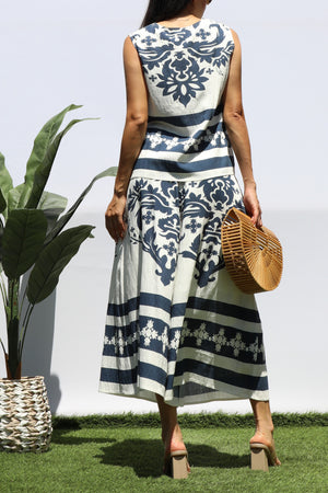 DD8410, PRINTED LOOSE FIT TOP AND FLARE-LEG PANTS SET