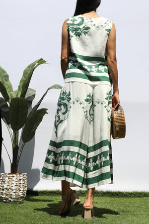 DD8410, PRINTED LOOSE FIT TOP AND FLARE-LEG PANTS SET