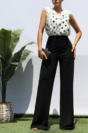 DD8367, POLKA DOT LOOSE FIT TOP KNIT JUMPSUIT