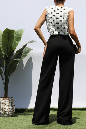 DD8367, POLKA DOT LOOSE FIT TOP KNIT JUMPSUIT