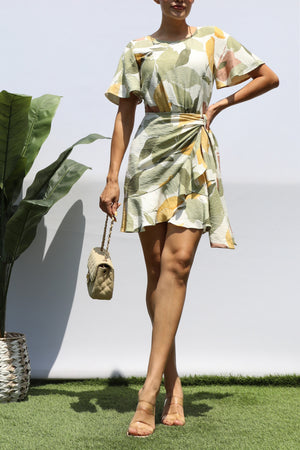 DD8422, LEAF WRAP MINI DRESS