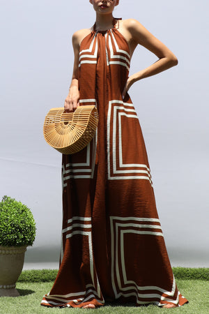 DD8418, PRINTED HALTER NECK MAXI DRESS