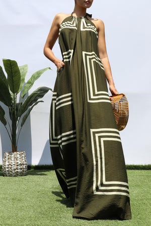 DD8418, PRINTED HALTER NECK MAXI DRESS
